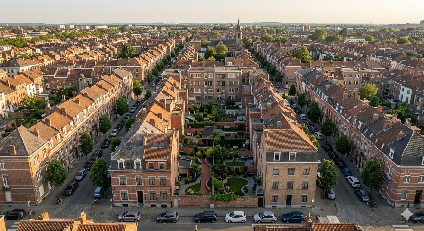 Vue aérienne quartier résidentiel Bruxelles — construction de patrimoine immobilier long terme FAYS Capital